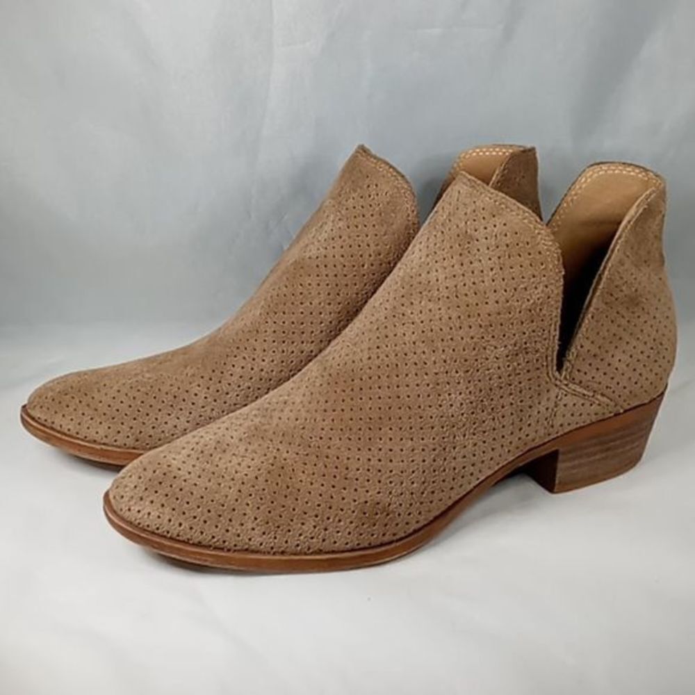 Lucky Brand Baley Perforated Tan Suede Booties Women's Size 7.5m Great Preowned